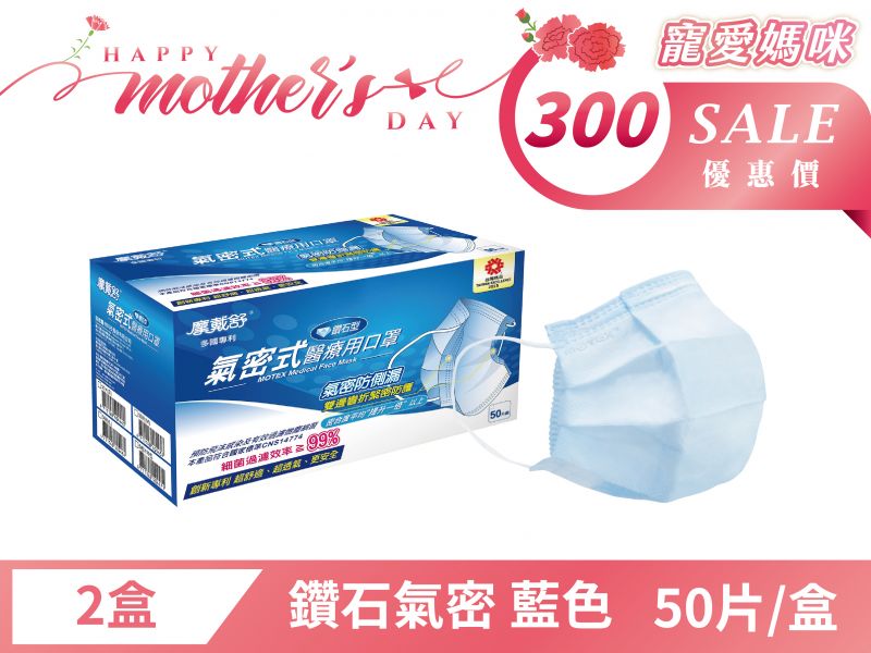 【母親節優惠】鑽石型氣密式口罩(50片裸裝/盒)-2盒100片 (到期日2026/6)
